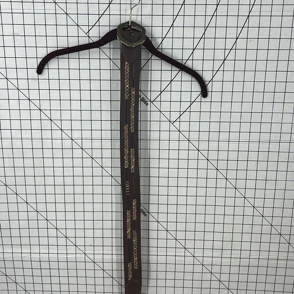 Lucky brand, leather, zigzag stitch accent, brass buckle belt S - Picture 6 of 12